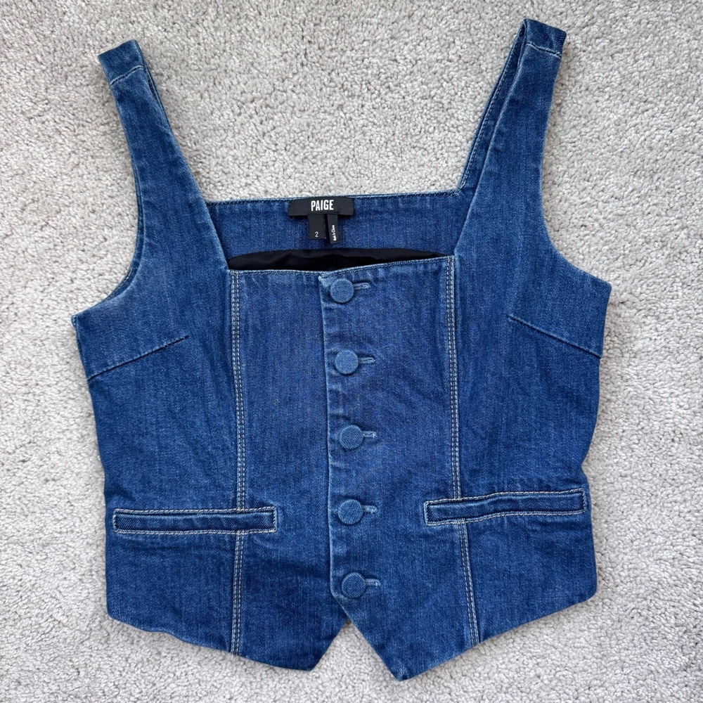 NEW Paige Irene Denim Vest Top Dark Wash Blue Size 2 - Picture 4 of 12